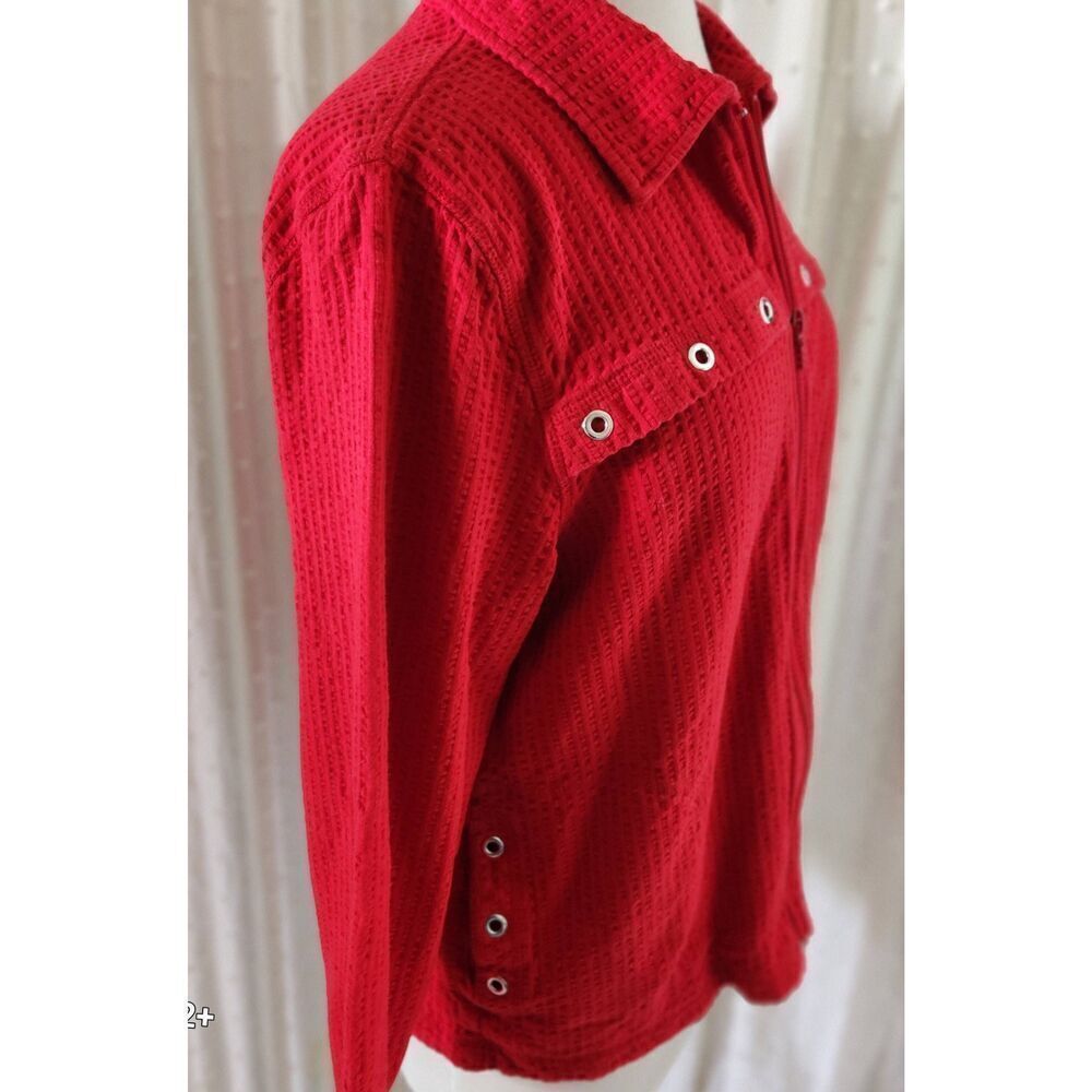 J33 Breckenridge red textured fabric zip-up jacket w silver eyelet accents Sz L